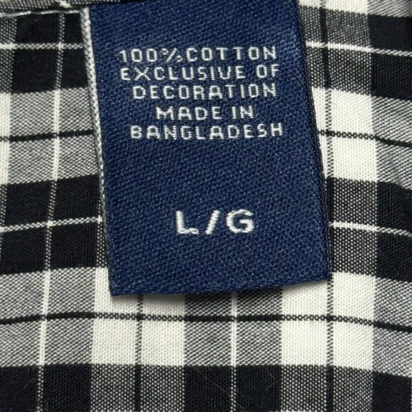 Chaps Mens Custom Fit L Black & White Plaid Button-Down Shirt Excellent - Picture 3 of 8